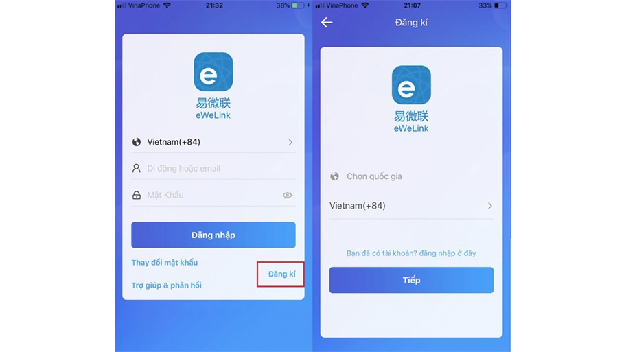Cách đăng ký tai khoản eWeLink